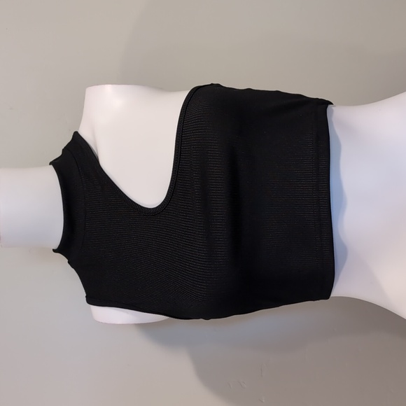 SHEIN Tops - SHEIN Black Ribbed High Neck Asymmetric Sleeveless Crop Top Size Small